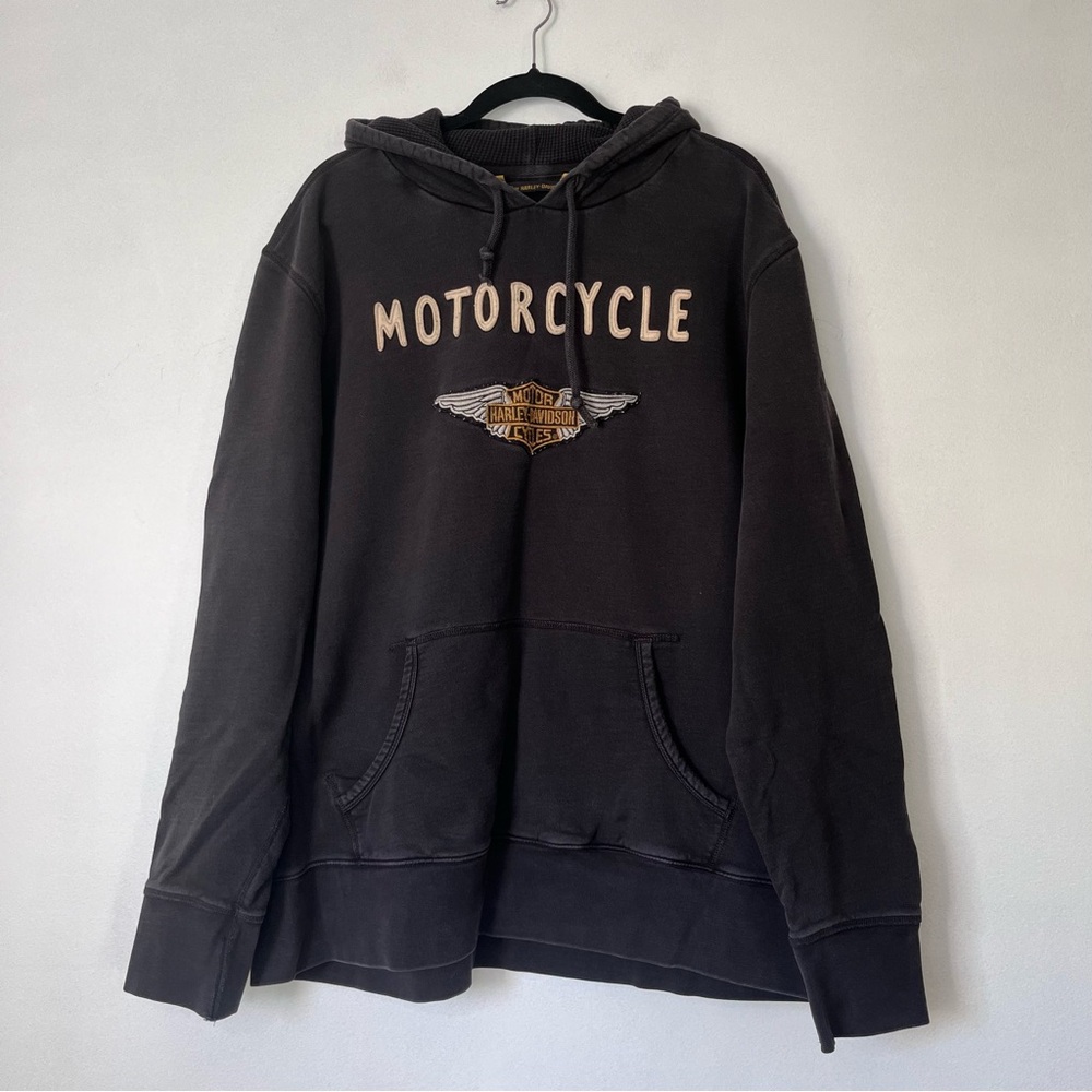 Harley Davidson Hoodie Men’s 2XL Black Motorcycle Heavyweight Pullover
